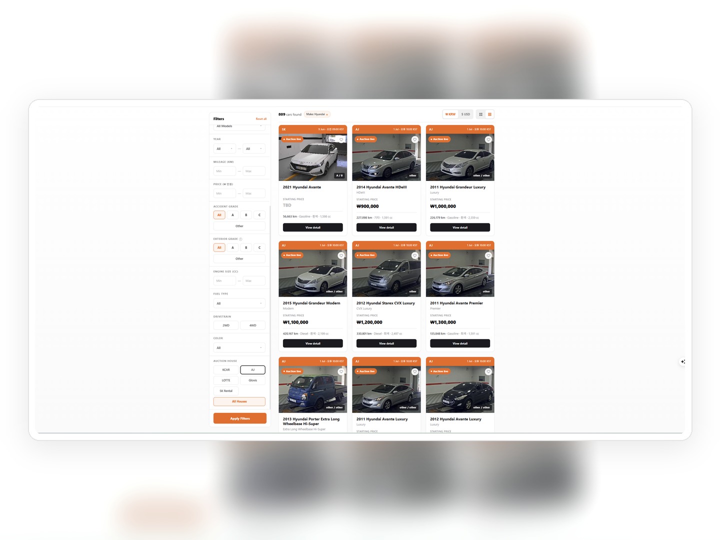 GOTCHA integrated auction search — filters and live listings